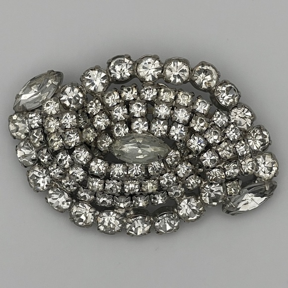 Vintage Clear Rhinestones Oblong Brooch Statement - Picture 1 of 6